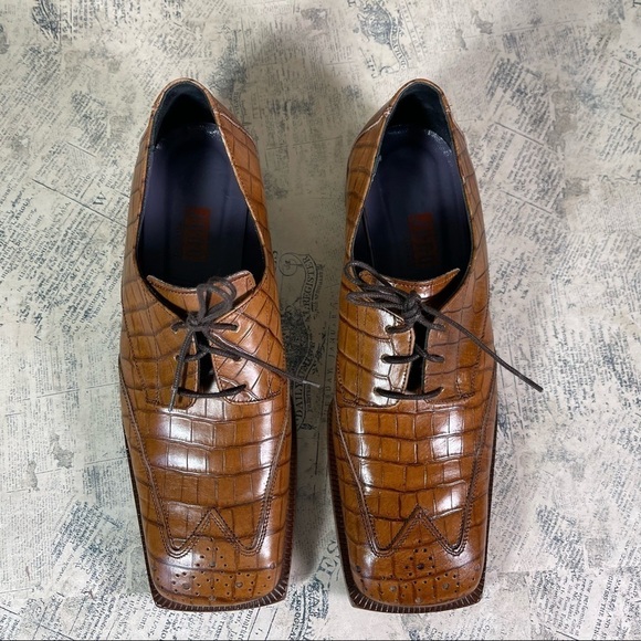 Juno Italian lace up  Oxford croc embossed leather shoes - Picture 4 of 15
